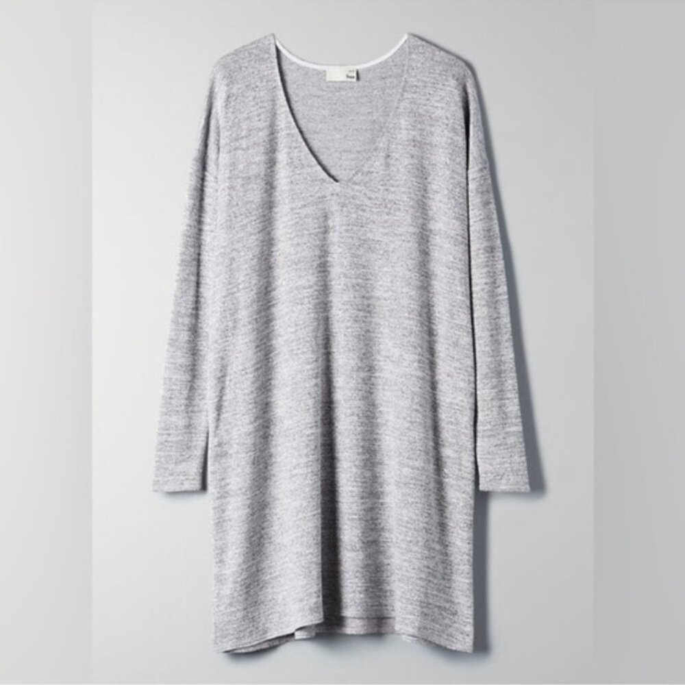 Aritzia Wilfred Free Light Grey Gail Jersey Vneck mini Dress with pockets sz S